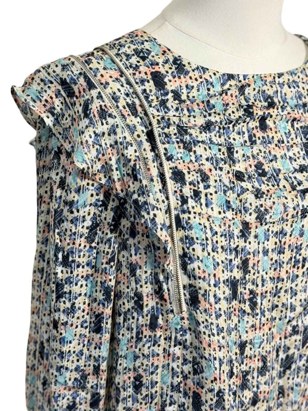 Reiss Olivia Ditsy Print Ruffle Trim Blouse Top Size 10 - Picture 7 of 12